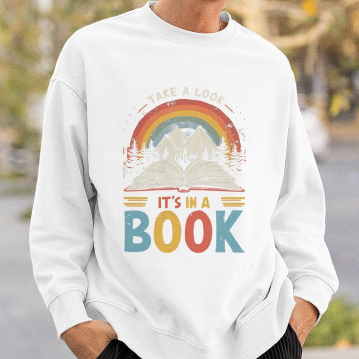Take A Look It's In A Book Retro Reading Advocate Distressed Sweatshirt Gifts for Him