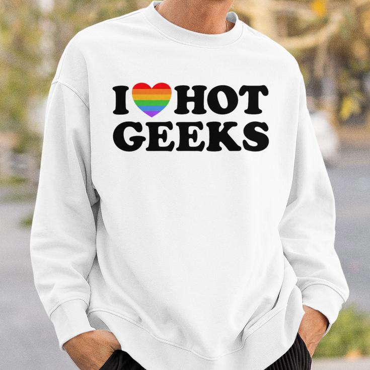 I Love Hot Geeks Cute Pride Gamer Book Nerd Fandom Fan Premium Tri-Blend Sweatshirt Gifts for Him