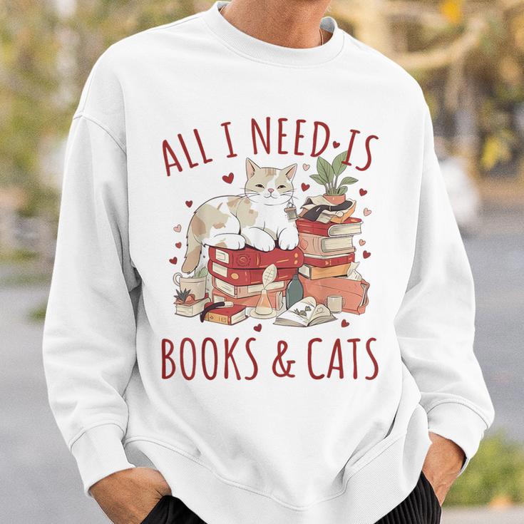 All I Need Is Books And Cats Valentines Day Reading Bookworm Sweatshirt Gifts for Him