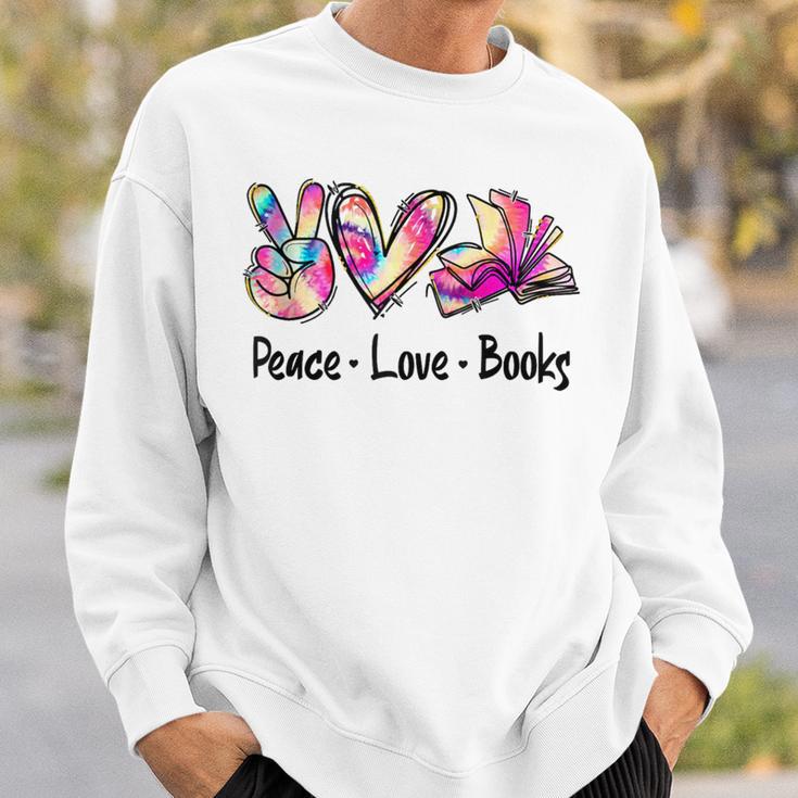 Peace Love Books Librarian Teacher Life Book Library Tie Dye Sweatshirt Gifts for Him