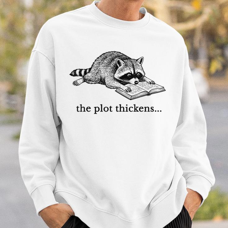 The Plot Thickens Raccoon Reading Book Bookish Sweatshirt Gifts for Him