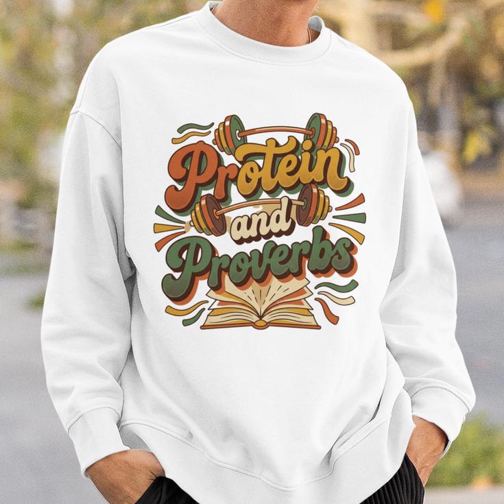 Protein And Proverbs Protein Workout Book Lover Retro Sweatshirt Gifts for Him