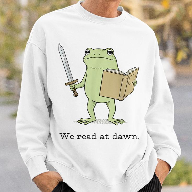 We Read At Dawn Bookish Frog Reading Sweatshirt Gifts for Him