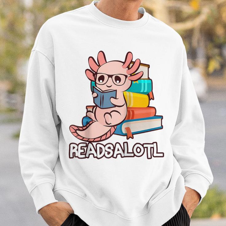 Readalotl a Kawaii Axolotl Reading a Book As Readsalotl Raglan Baseball Tee Sweatshirt Gifts for Him