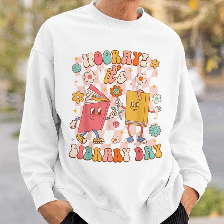 Reading Book Lover School Librarian Hooray It's Library Day Sweatshirt Gifts for Him