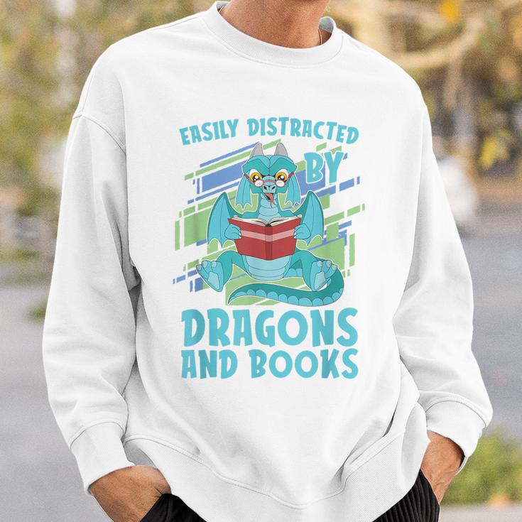 Reading Books Easily Distracted By Dragons And Books Sweatshirt Gifts for Him