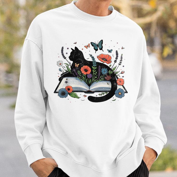 Retro Cute Cat Floral Book Librarian Vintage Floral Cat Book Sweatshirt Gifts for Him Retro Cute Cat Floral Book Librarian Vintage Floral Cat Book Sweatshirt Gifts for Him