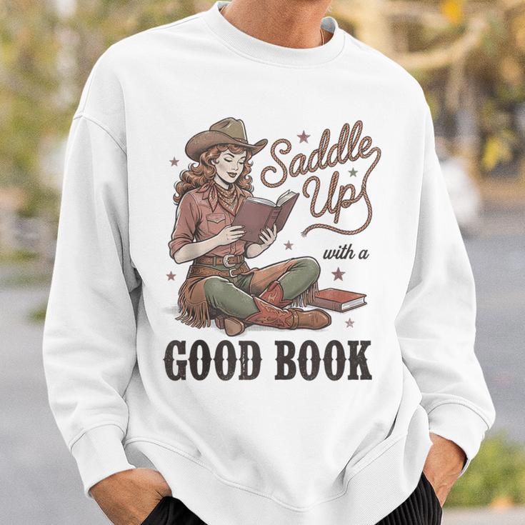 Saddle Up With A Good Book Western Reading Sweatshirt Gifts for Him Saddle Up With A Good Book Western Reading Sweatshirt Gifts for Him