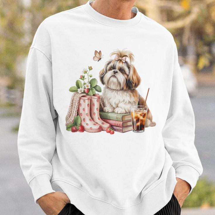 Shih Tzu Dog Garden Collections Books And Strawberries Sweatshirt Gifts for Him