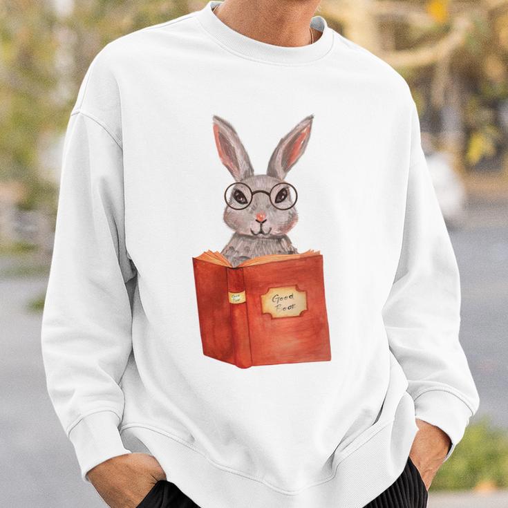 Studious Studying Bunny Book Lover Reading Geek Rabbit Sweatshirt Gifts for Him