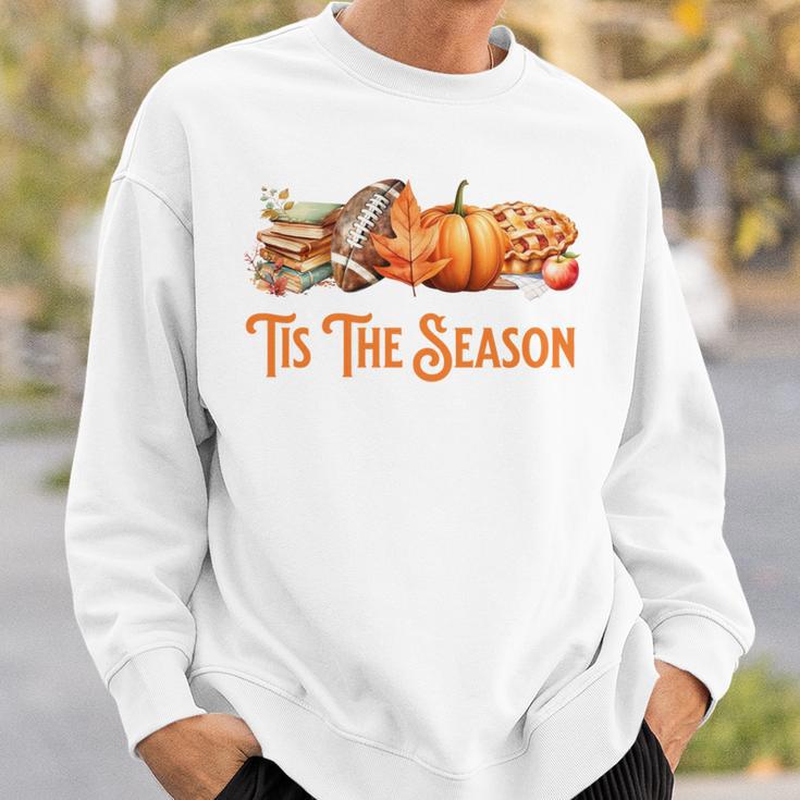 Tis The Season Fall Reading Books Football Pumpkin Apple Pie Sweatshirt Gifts for Him