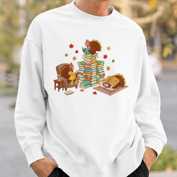 Turkey Reading Books Fall Librarian Book Lover Teacher Kids Sweatshirt Gifts for Him