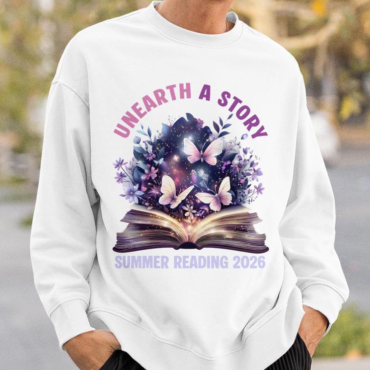 Unearth a Story Summer Library Reading 2026 Butterfly Book Sweatshirt Gifts for Him Unearth a Story Summer Library Reading 2026 Butterfly Book Sweatshirt Gifts for Him