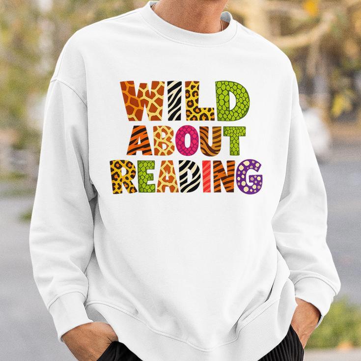 Wild About Reading Book Animal Teacher Children's Book Lover Sweatshirt Gifts for Him