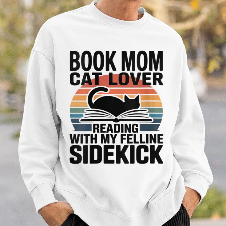 Women's Book Mom Cat Lover Reading With My Felline Sidekick Sweatshirt Gifts for Him