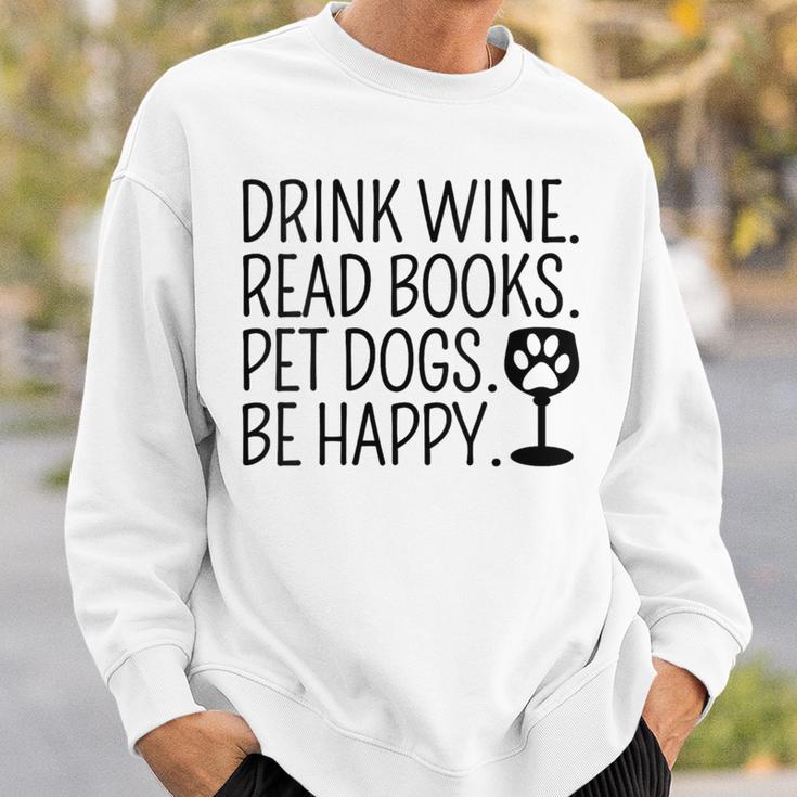 Women's Drink Wine Read Books Pet Dogs Book Lover Dog Mom Sweatshirt Gifts for Him
