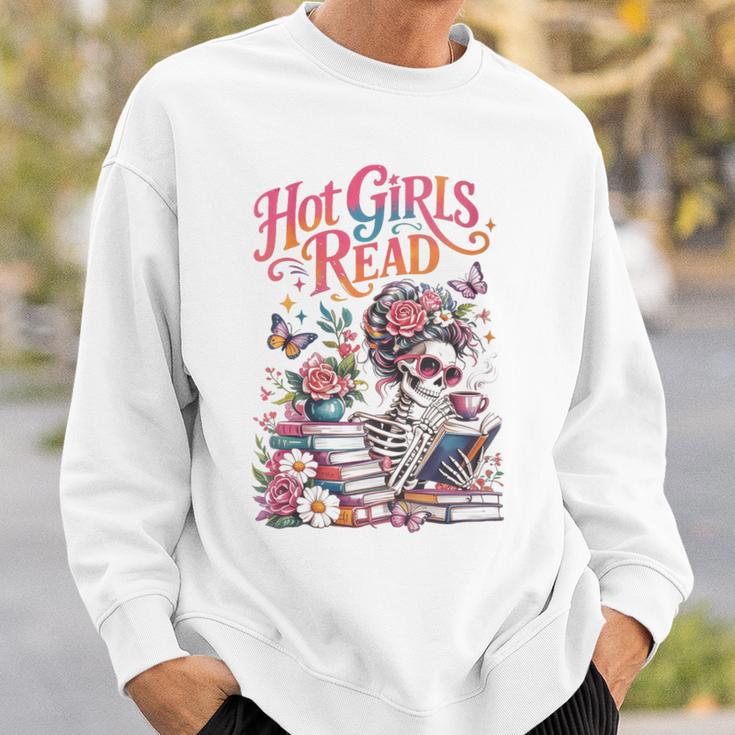Women's Hot Girls Reader Floral Book Lover Cute Skeleton Reading Sweatshirt Gifts for Him