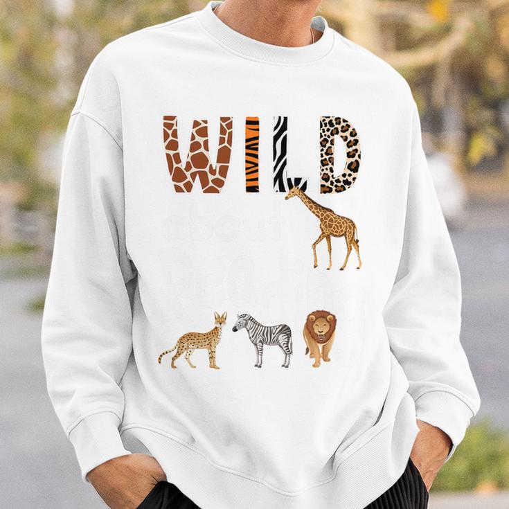 Zoo Animals Wild About Reading Books Reader Lover Librarian Premium Tri-Blend Sweatshirt Gifts for Him