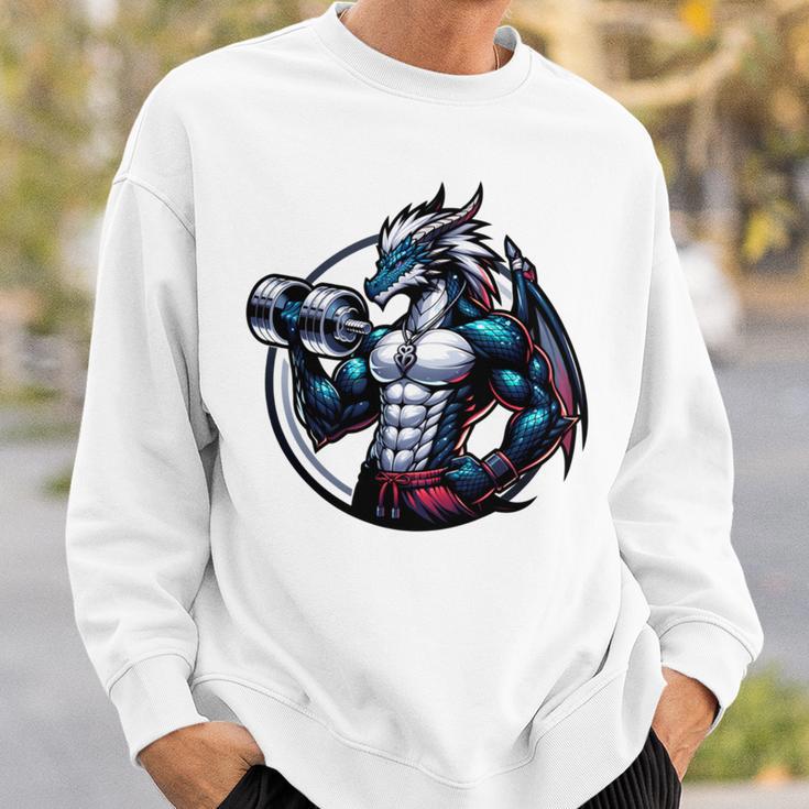 キュートでかわいいグラフィックのドラゴンが筋肉質のシックスパックを表示 長袖tシャツ スウェットシャツ 彼への贈り物