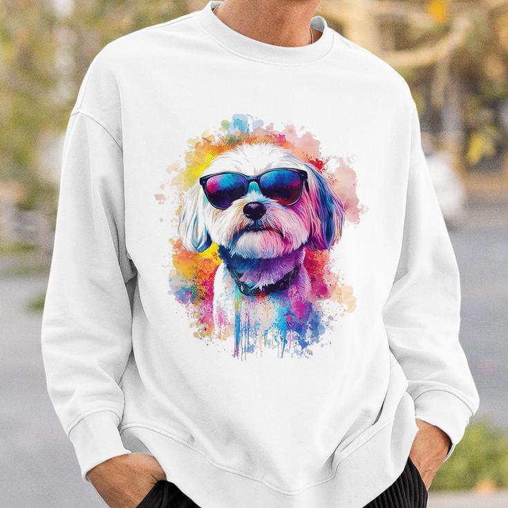 マルチーズ 犬 グラフィック ペット アートワーク サングラス マルチーズ スウェットシャツ 彼への贈り物