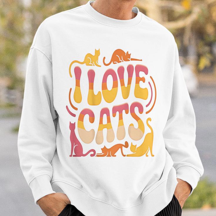 バックプリント 猫好き 引用 おもしろ猫 ミーム I Love Cats スウェットシャツ 彼への贈り物