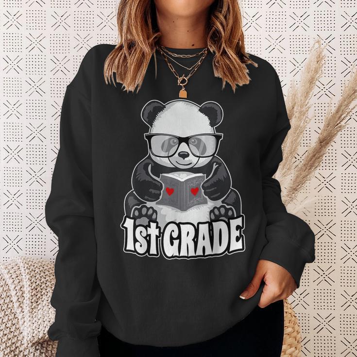 1st Grade Back To School Panda Book Reader Teacher Heart Sweatshirt Gifts for Her