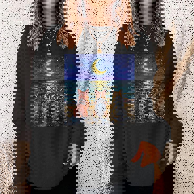 3 コーギーの夜のビーチかわいい犬と三日月のアートワーク スウェットシャツ 彼女への贈り物