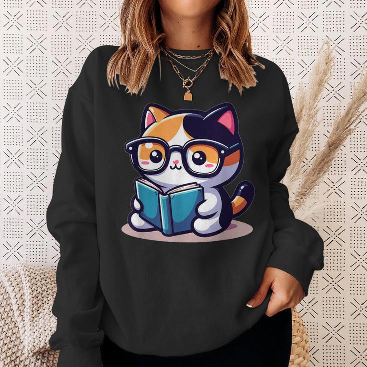 Adorable Book Lover Calico Cat With Reading Glasses Cute For Men Women Kids Sweatshirt Gifts for Her Adorable Book Lover Calico Cat With Reading Glasses Cute For Men Women Kids Sweatshirt Gifts for Her