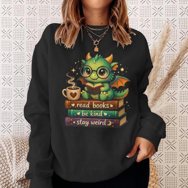 Adorable Dragon Read Books Be Kind Stay Weird Fantasy Lover Sweatshirt Gifts for Her