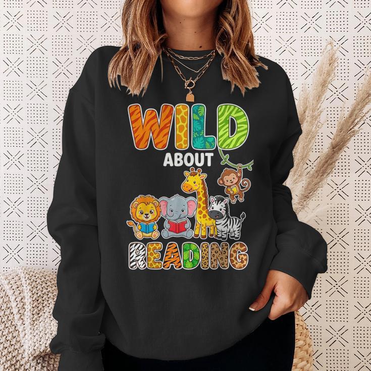 Animal Print For Boys Girls Kids Wild About Reading Books Sweatshirt Gifts for Her