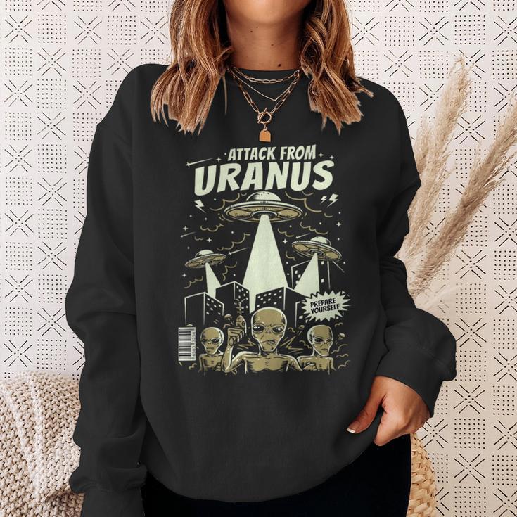Attack From Uranus Retro Space Alien UFO Comic Book Sweatshirt Gifts for Her