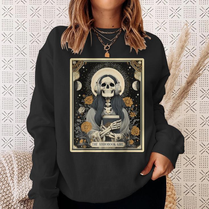 The Audiobook Girl Books Headphones Tarot Card Skeleton Sweatshirt Gifts for Her