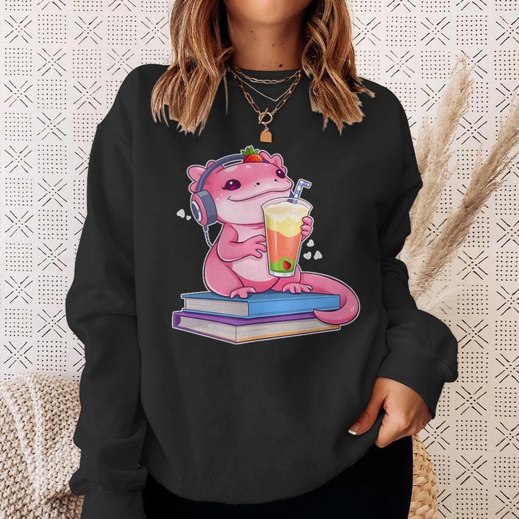 Axolotl With Strawberry Matcha And Books Sweatshirt Gifts for Her