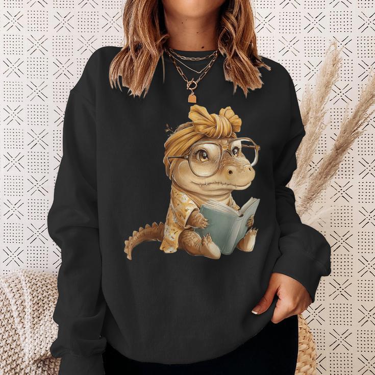 Baby Crocodile Small Book Reading Reptile Graphic Portrait Sweatshirt Gifts for Her Baby Crocodile Small Book Reading Reptile Graphic Portrait Sweatshirt Gifts for Her