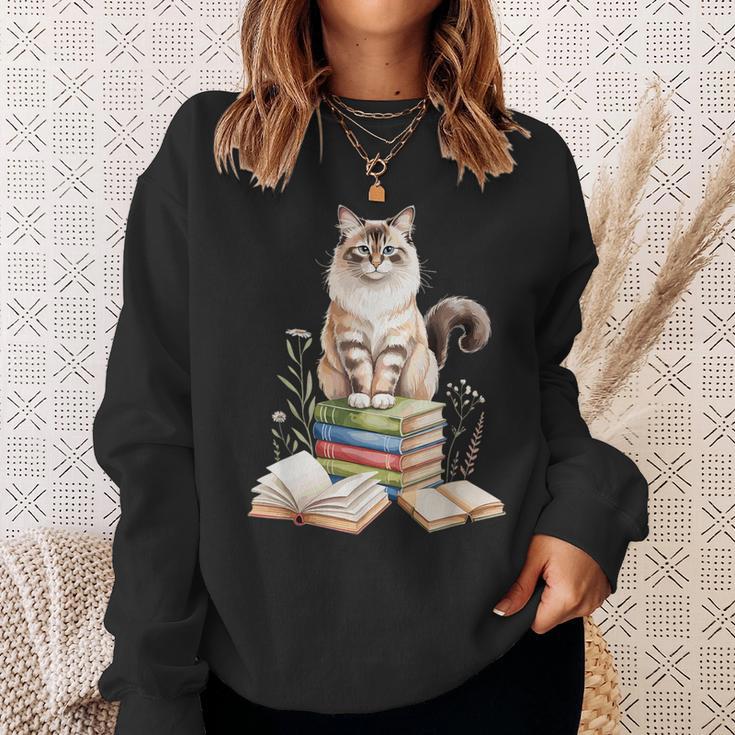 Balinese Cat Longhaired Siamese Books Flowers Book Reading Sweatshirt Gifts for Her