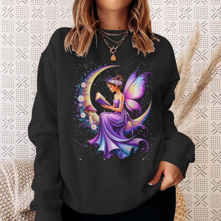 Beautiful Book Fairy Reading Crescent Moon Gothic Bookish Sweatshirt Gifts for Her