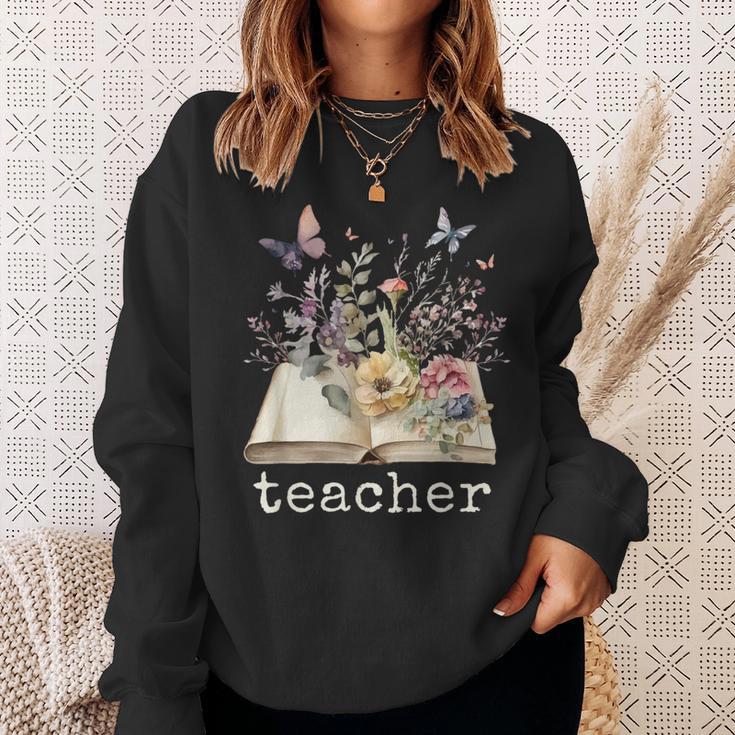 Beautiful Floral Open Book Teacher Men Women Sweatshirt Gifts for Her