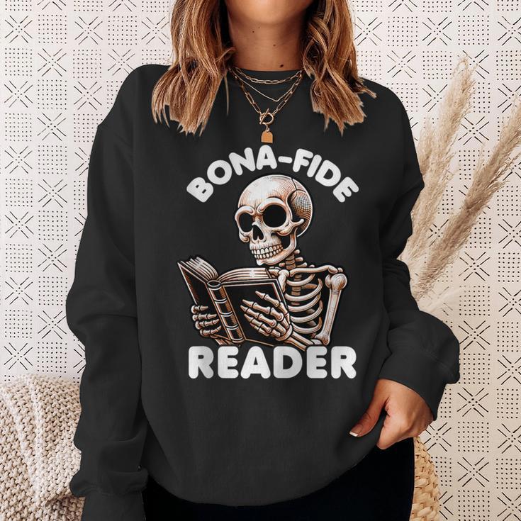 Bonafide Reader Cute Skeleton Reading a Book Lover Bookish Sweatshirt Gifts for Her