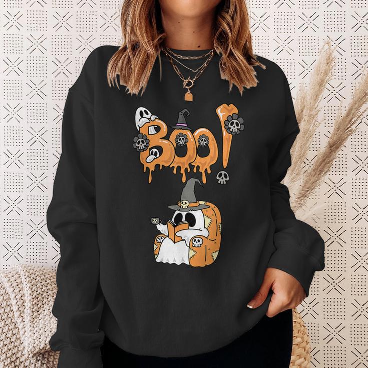 Boo Kids Book Lover Ghost Halloween Librarian Sweatshirt Gifts for Her