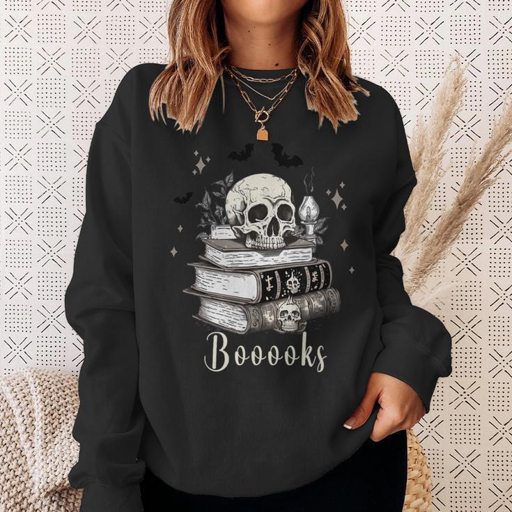 Boo Skeleton Skull Books Halloween Women School Teacher Kid Sweatshirt Gifts for Her