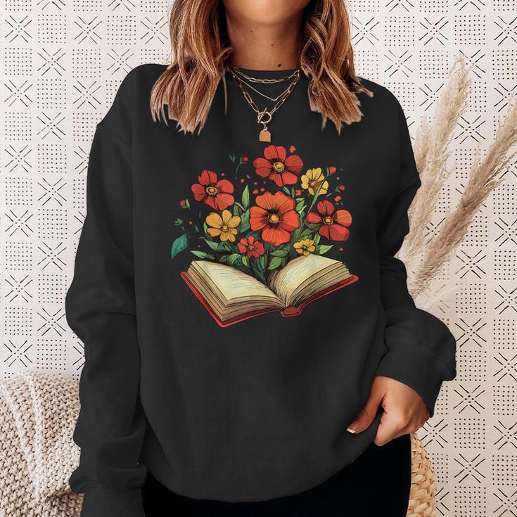 Book With Blooming Flowers Reading Nature Garden Sweatshirt Gifts for Her