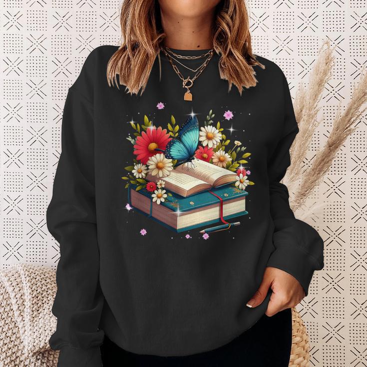 Book Flowers And Butterfly Beautiful Reading Reader Sweatshirt Gifts for Her