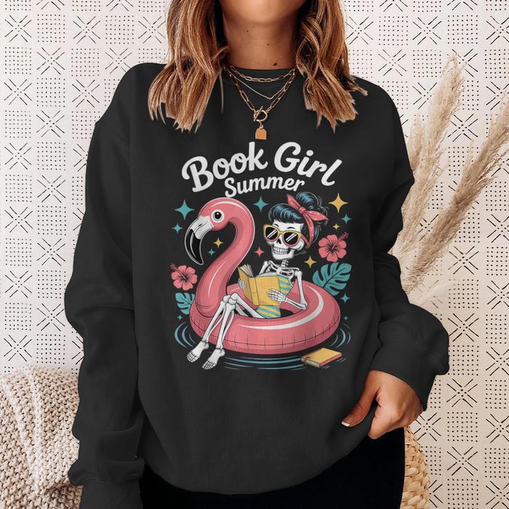 Book Girl Summer Skeleton Reading Books Lovers Beach Sweatshirt Gifts for Her
