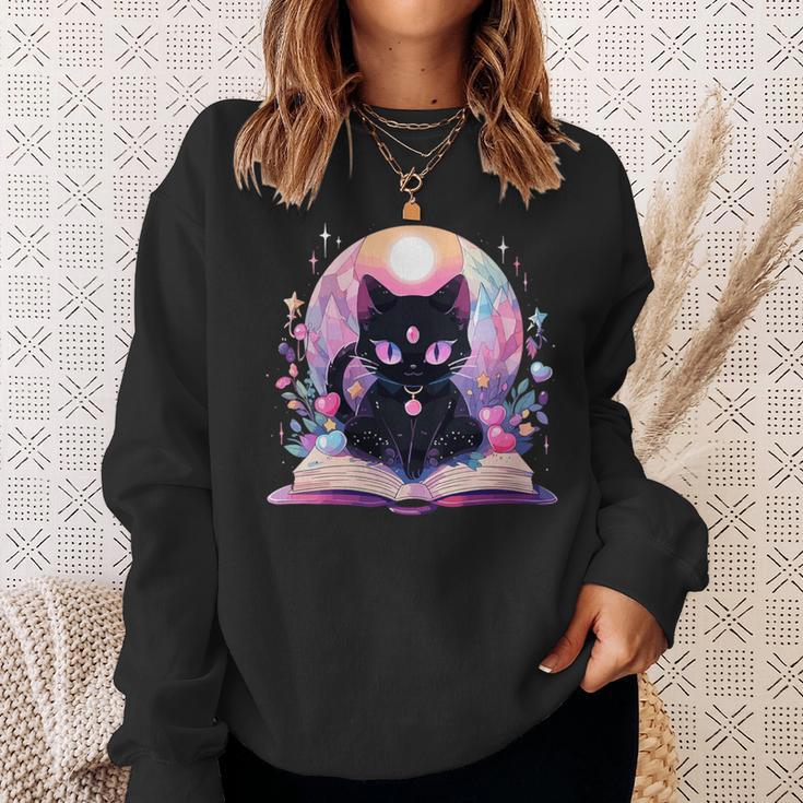 Book Lover Crystal Witchy Cute Cat Kawaii Pastel Goth Sweatshirt Gifts for Her