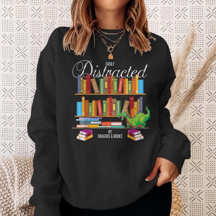 Book Lover Distracted By Books & Dragons Bookworm Sweatshirt Gifts for Her Book Lover Distracted By Books & Dragons Bookworm Sweatshirt Gifts for Her