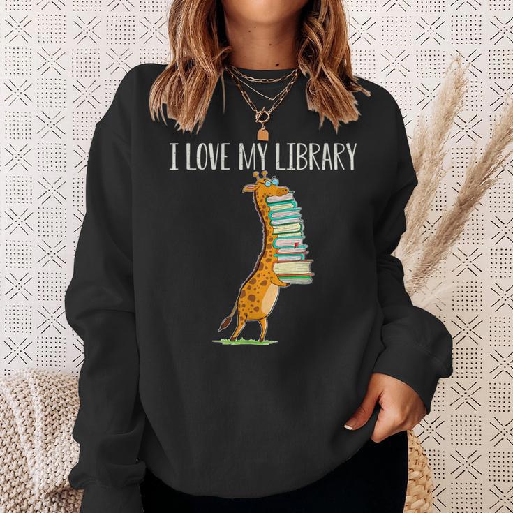 Book Reading Giraffe I Love My Library Sweatshirt Gifts for Her