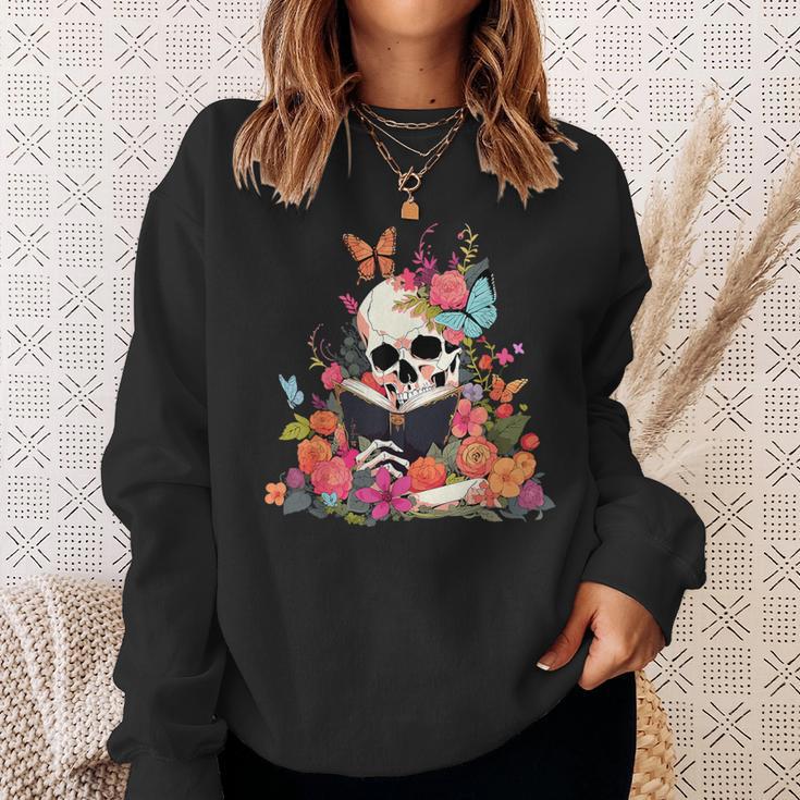 Book Reading Skull Skeleton Flowers Floral Bookish Butterfly Sweatshirt Gifts for Her Book Reading Skull Skeleton Flowers Floral Bookish Butterfly Sweatshirt Gifts for Her