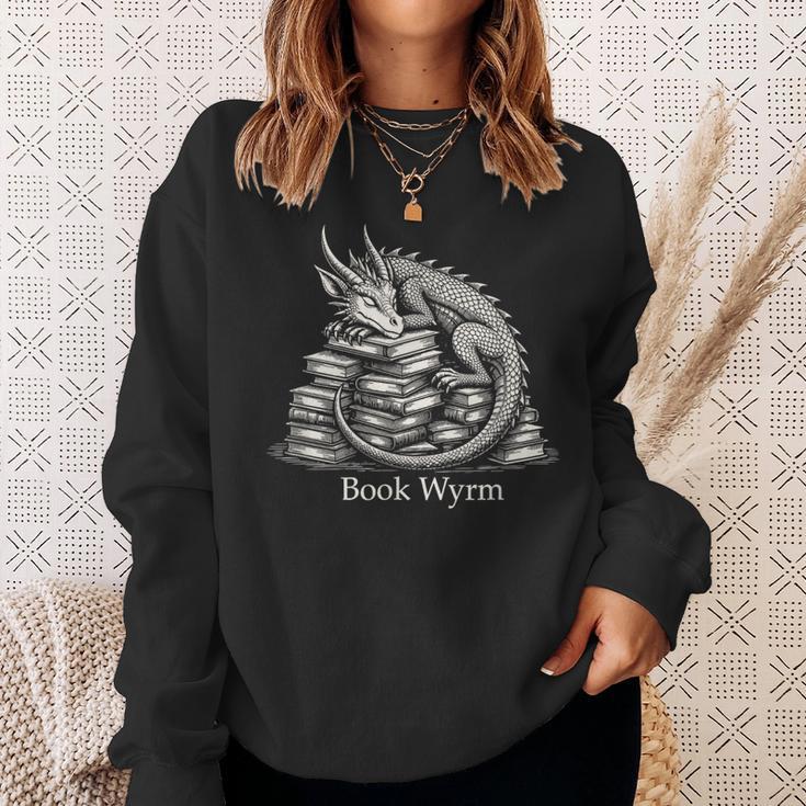 Book Wyrm Fantasy Creature Reading Mythical Art Sweatshirt Gifts for Her