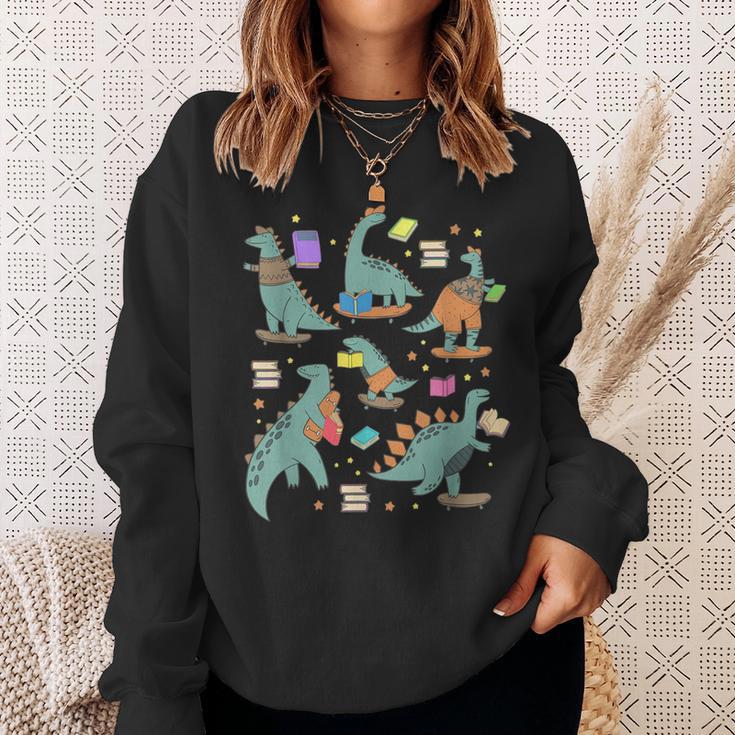 Bookish Dinosaur Animal Lover Book School Librarian Sweatshirt Gifts for Her