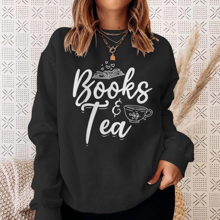 Books & Tea Book Reading Bookworm Read Books Librarian Sweatshirt Gifts for Her